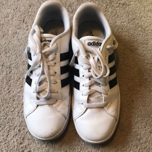 white with black stripe adidas sneakers